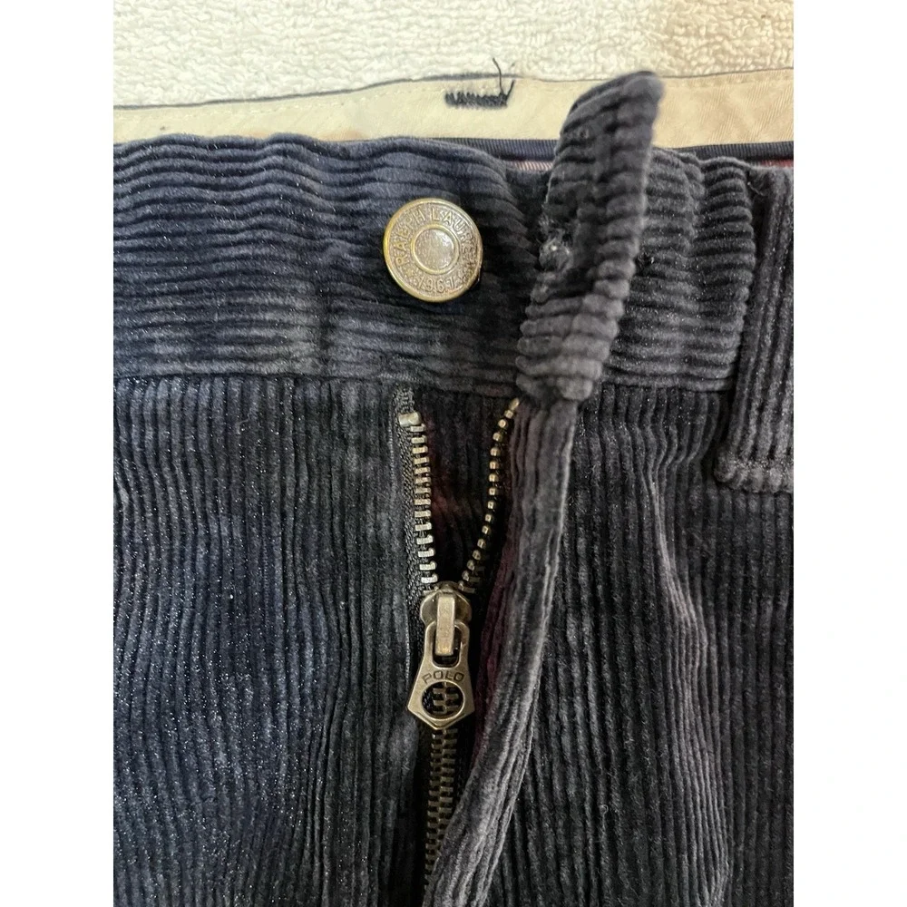 VTG Polo Ralph Lauren Corduroy Pants Mens 38x30 Navy Blue Tapered Leg 5 Pocket‎